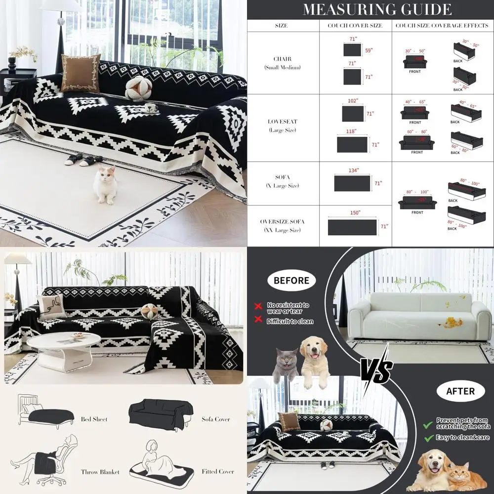 

Washable Chenille Dog Sofa Cover, Bohemian Style Couch Cover Blanket, Pet-Friendly Slipcovers for Sofas and Couches