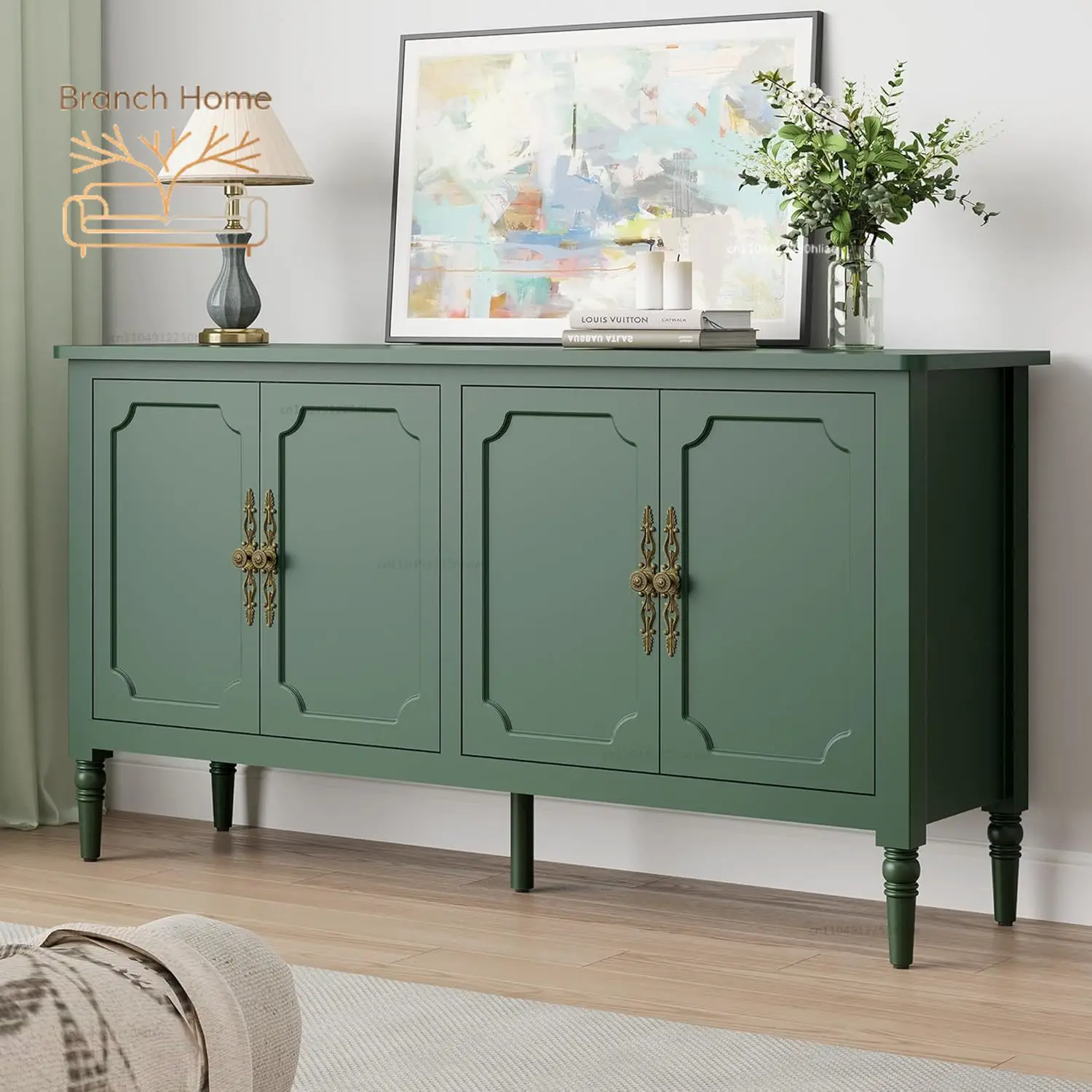 59'' Sideboard Buffet Cabinet with Storage, Modern Buffet Cabinet with Adjustable Shelves & Carved Handle, Mid, Customized
