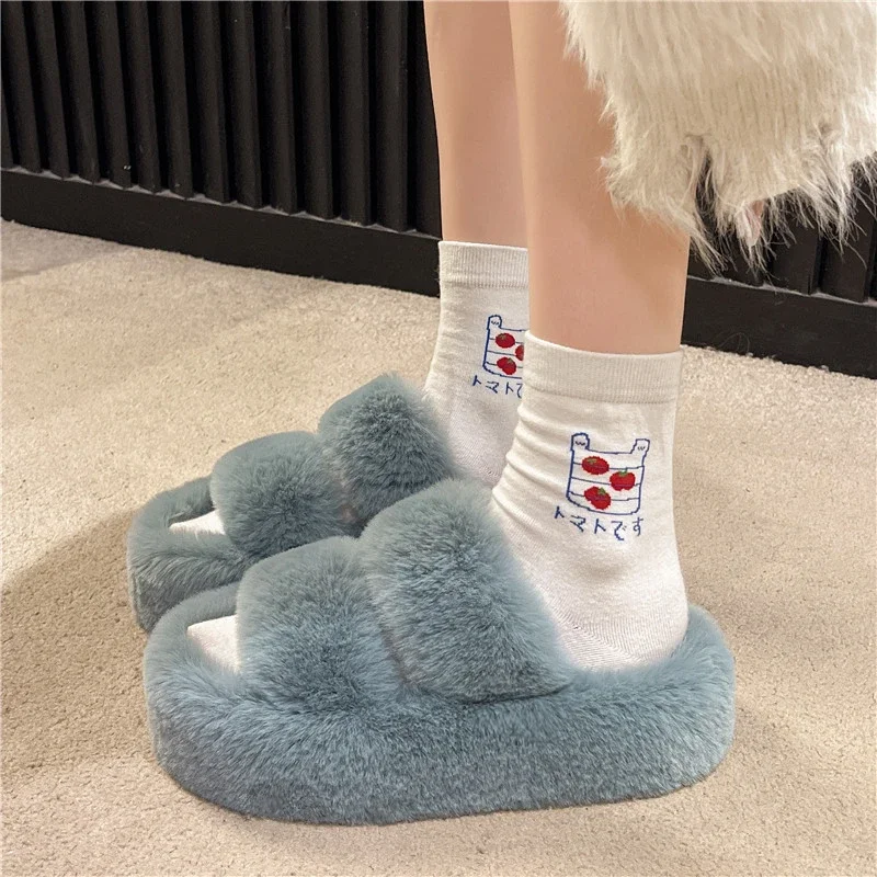 Non-slip Furry Shoes for Outdoor Wear, Women's Home Cotton Slippers, Light and Comfortable, Non-abrasive, Anti-collision Toe