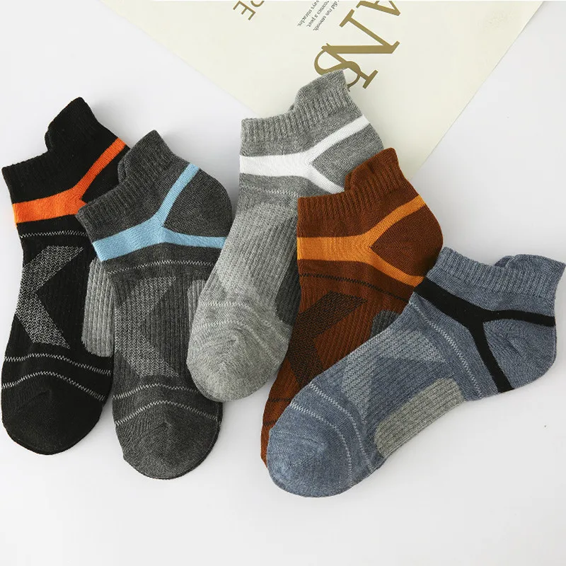 5Pairs Men Sport Socks Cotton Autumn Winter Outdoor Casual Short Breathable Black Ankle High Quality Sports Sock Size EU38-45