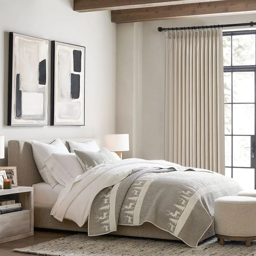 105 ستائر بطيات شبه شفافة من الكتان على طراز بوهو، مجموعة من لوحتين، نغمات محايدة لمساحات المعيشة