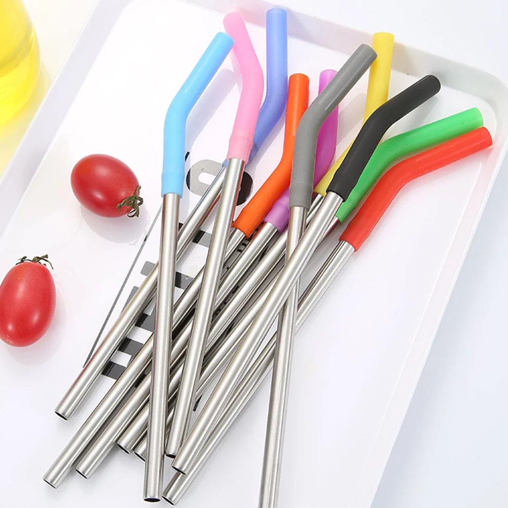 

10 Pcs Stainless Steel Straw Yogurt Straws Silicone Suction Nozzle Food Grade Mixed Color Drinking Curved with