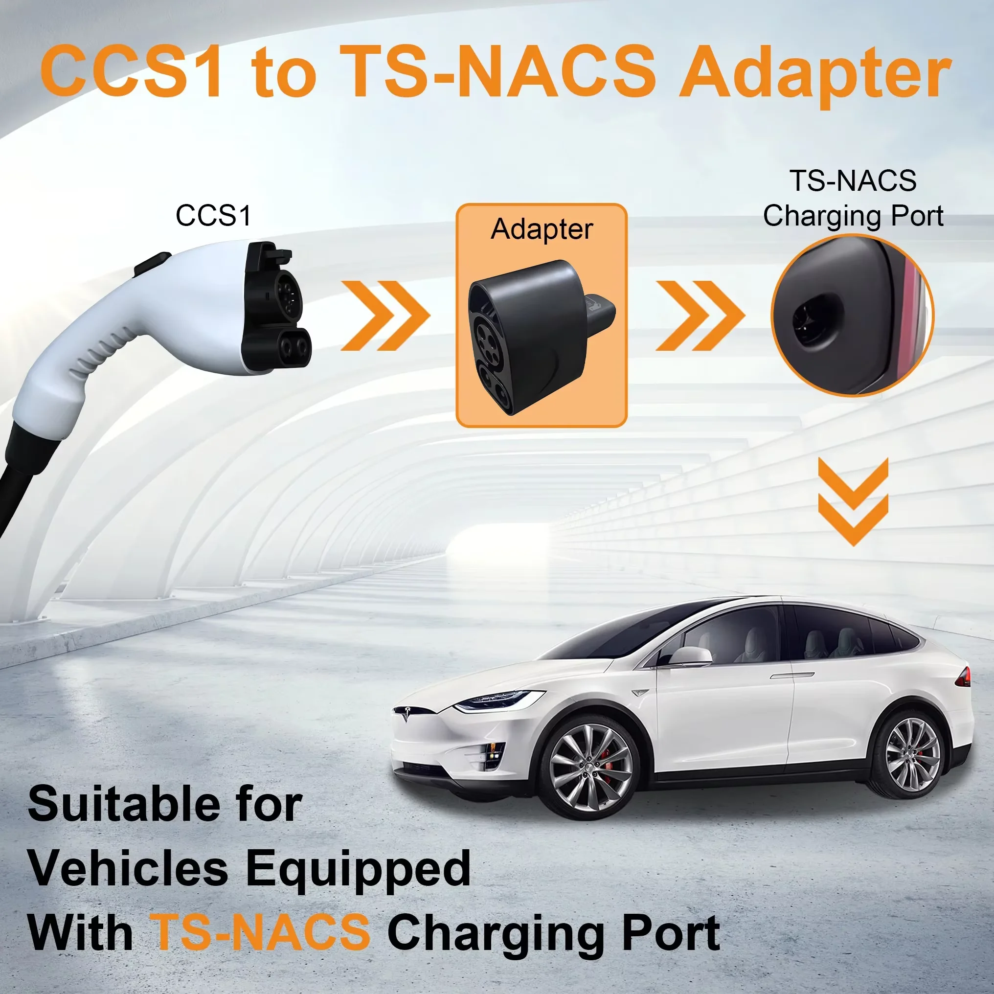 Feyree 250A  Model 3/X/Y With TS-NACS ChargingDC Fit for Tesla Port Support CCS1 Charger CCS1 to TS-NACS Adapter
