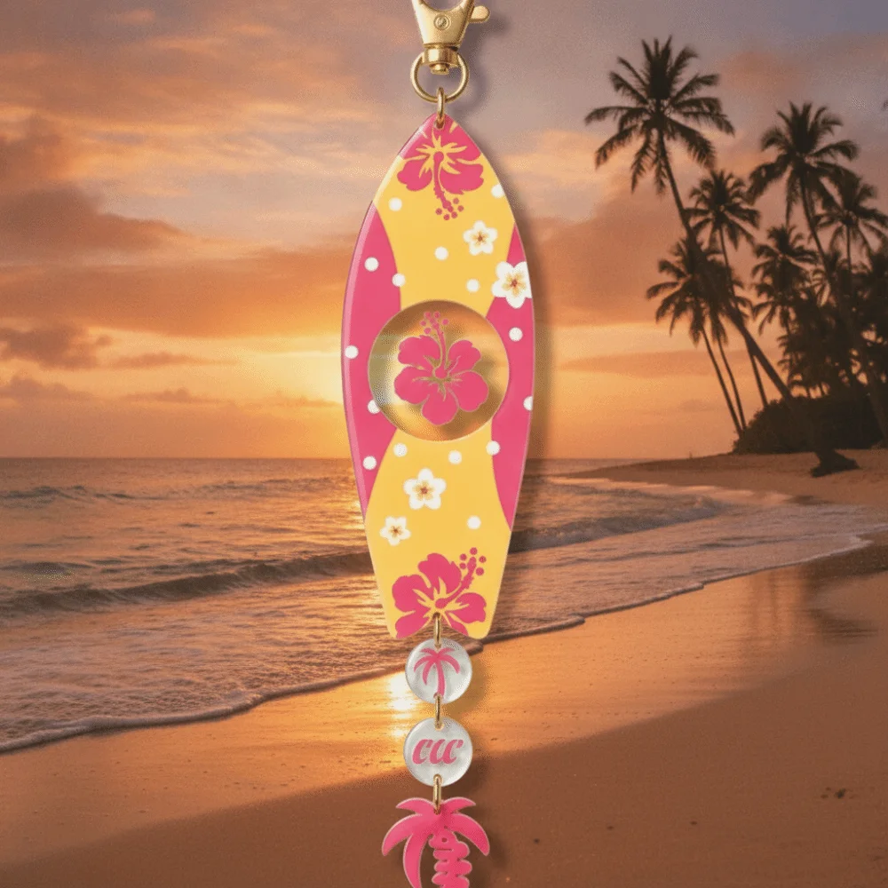 Exquisite Printing Surfboard Keychains Cool Summer Marine Theme Pendant Palm Tree INS INS Jewelry Mountaineering