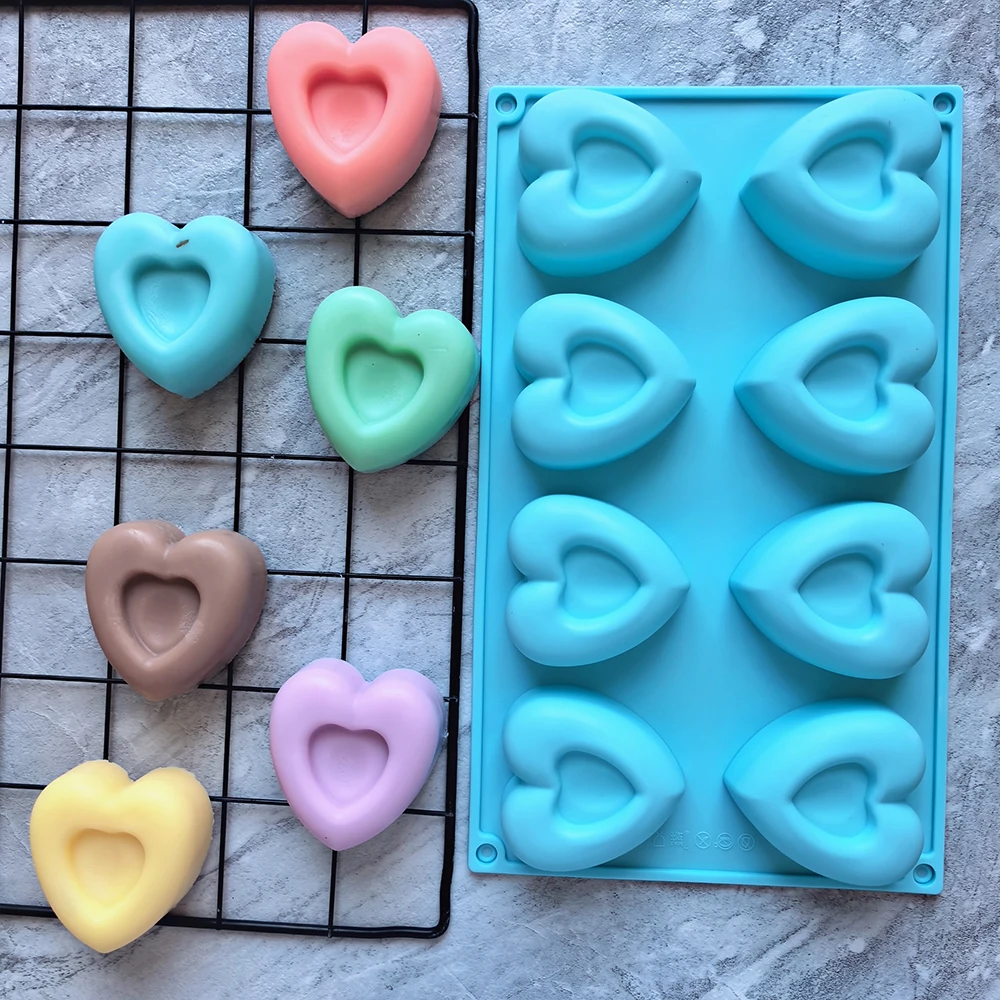 8-cavity heart-shaped silicone cake mold for baking mousse, 