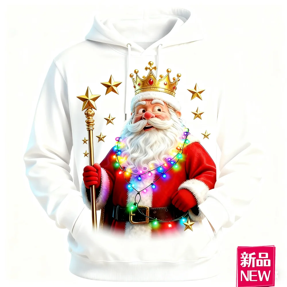 

Christmas Elements Hoodies For Men 3D Printed Santa Clause Graphic Long Sleeve Clothes Fashion Loose Casual Festival Hooded Tops