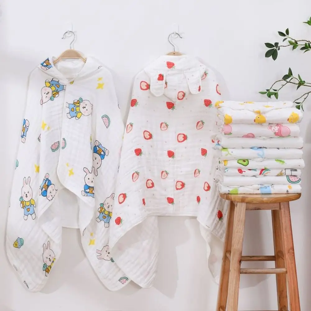

Night-robe Cotton Hooded Cape Towels Cute Bear Cartoon Blanket Wrap Absorbent Gauze Sleepwear Bathrobe Infant