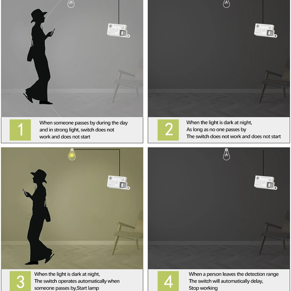 220V Microwave Radar Induction Intelligent Switch Module Staircase Corridor Garage High-Power Ceiling Light Controller Microwave