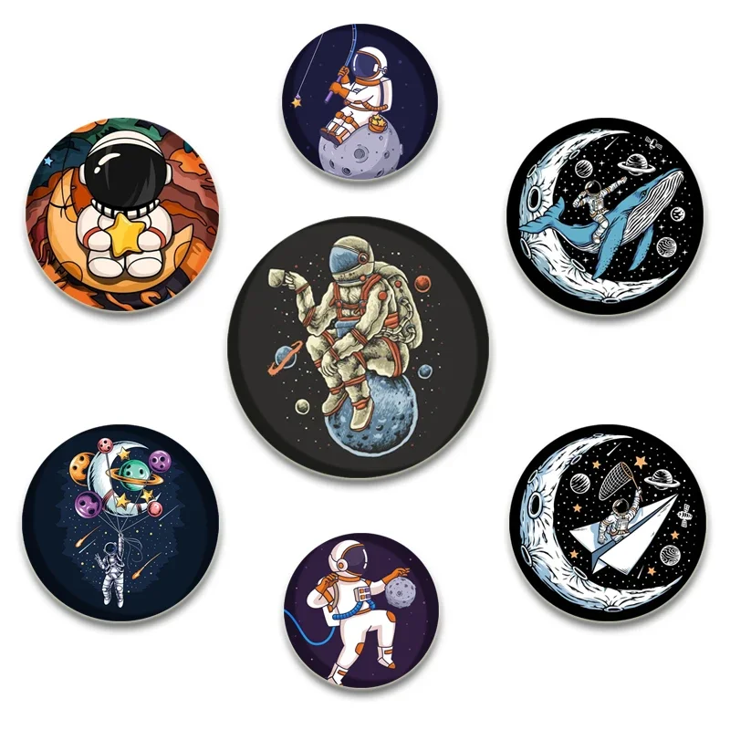 Creative Cartoon Planet Astronaut Enamel Pins Space Rocket Round Brooch Badge for Backpack Hat Jewelry Accessories Gifts