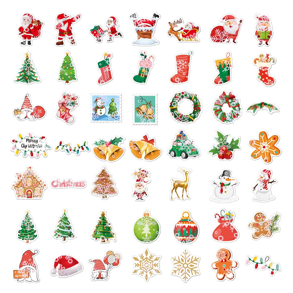 10/30/50/100pcs Holographic Laser New Year Merry Christmas Stickers Santa Claus Children Gift Decal for Skateboard Luggage Phone