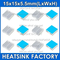 HEATSINK FACTORY 15pcs Square Size 15mm Aluminum Heat Sink 15x15x5.5mm Chipset Cooler With Thermal Heat Dissipation Trans