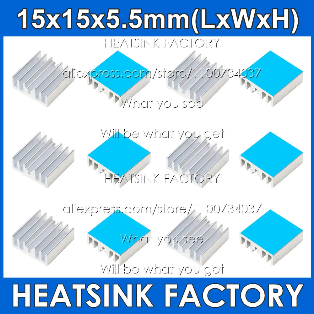 HEATSINK FACTORY 15pcs Square Size 15mm Aluminum Heat Sink 15x15x5.5mm Chipset Cooler With Thermal Heat Dissipation Trans