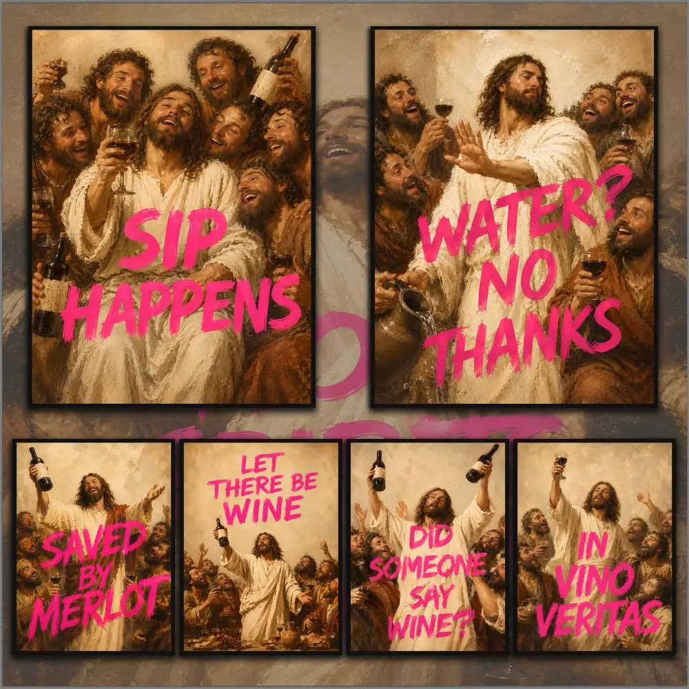Anyone Mention Wine Jesus His Disciples Poster Home Living Bed Room Bar Hallway Sticky Wall Printing Waterproof Aesthetic Decor