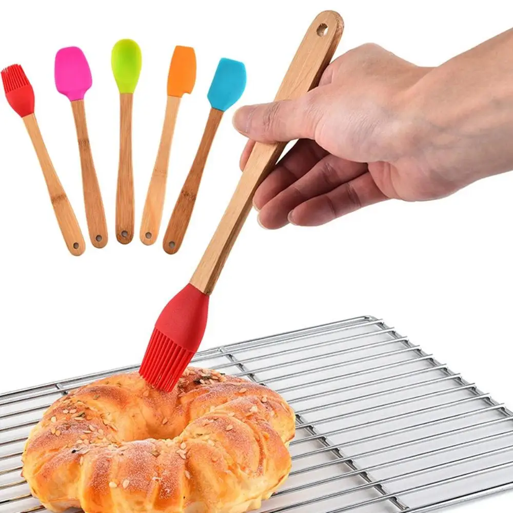 Cookie Pastry Kicthen Utensils Wooden Handle Non-stick Silicone Brush Spatula Cake Scraper Baking Tools
