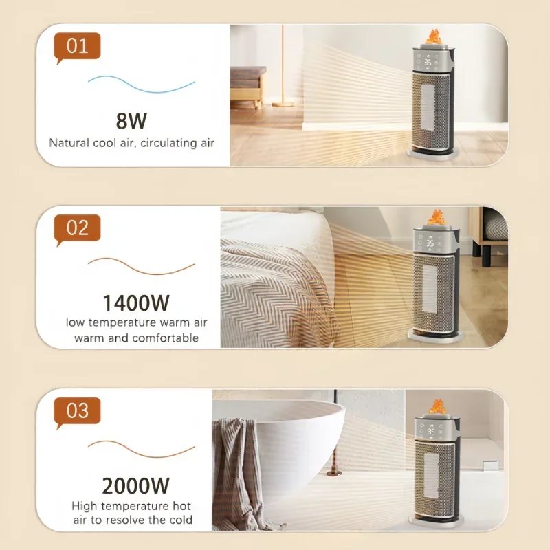 따뜻한 공기 송풍기새로운 따뜻한 공기 송풍기 3D 불꽃 가습 히터 수직 흔들리는 머리 원격 제어 빠른 가열 PTC 전기 H