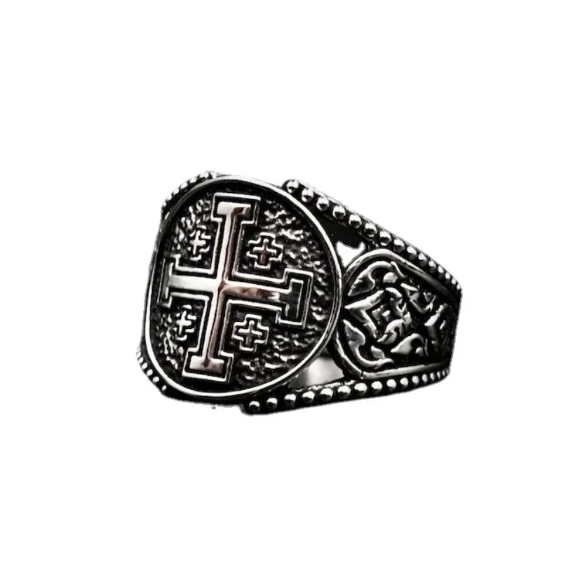 

Vintage Personality Cross Stainless Steel Boiled Black Polished Men's for Rings Size 7-15