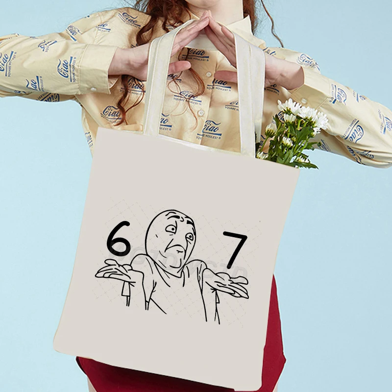 

Fashion Six Seven Canvas Tote Bag Reusable Meme 67 Trend Men Women Portable Shoulder Tote Outdoor Large Capacity Beach Handbag