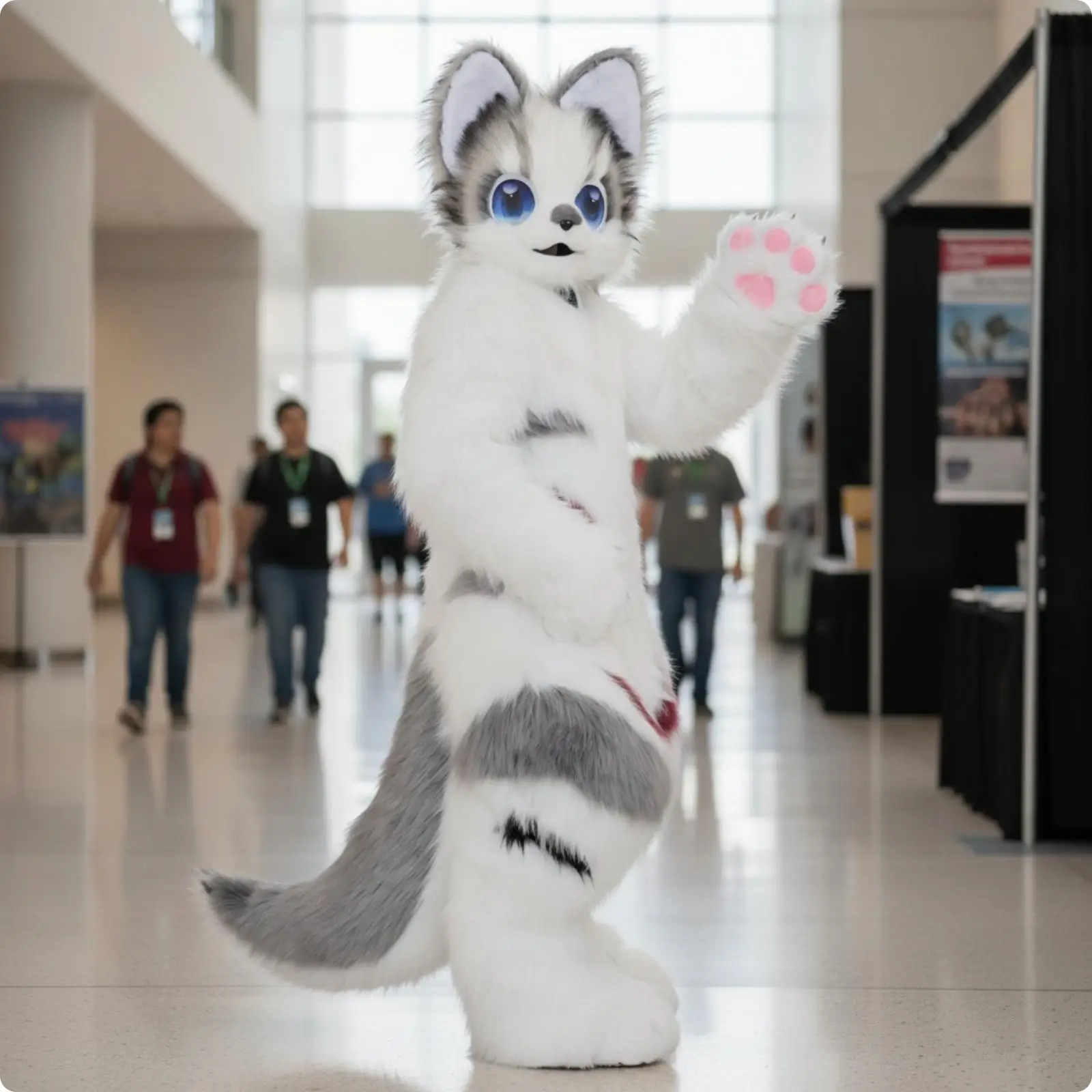 Plush Cosplay Costume Furry Animal Fursuit with Long Tail and Blue Eyes for Anime Conventions and Themed Events