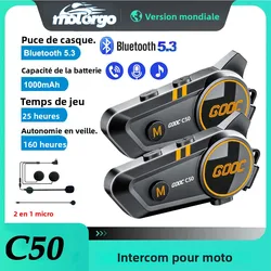 Interfono Bluetooth 5.3 per Casco Moto, Impermeabile, Portata 300m, Auricolare con Altoparlante