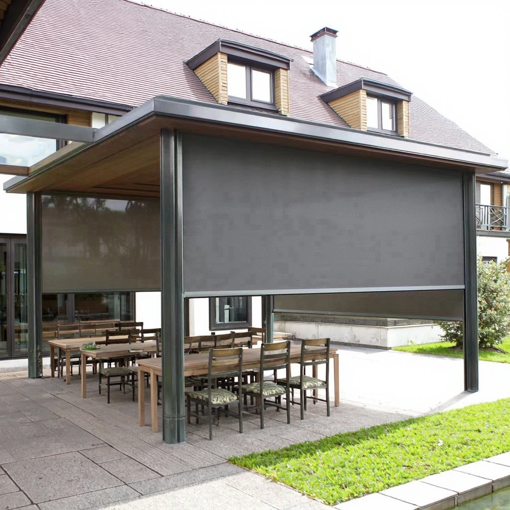 Modern Electric Motorized Outdoor Patio Door Roll-Up Sun Shade Windproof Rain Blind with Window Awning Modern Style Shutters
