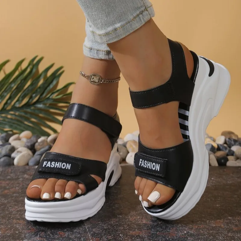 Damen Plateau-Sandalen mit Offener Spitze und Keilabsatz, Hochhackige Sommer-Chunky-Heel-Schuhe, Modische Freizeitschuhe in Übergrößen