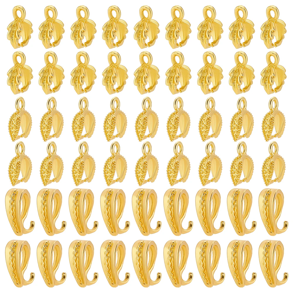 150 Pcs Metal Pinch Clip Bail Clasp 3 Styles Golden Brass Alloy Ice Pick Buckle Beads with Peg Bails Long-Lasting Plated Bead