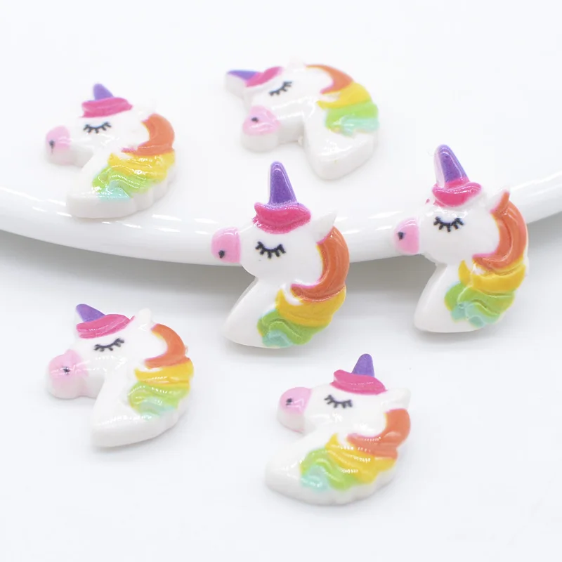 50 ชิ้น/ล็อตสายรุ้งสียูนิคอร์น DIY หัตถกรรม Scrapbooking Sweety เรซิ่น Planar Embellishment Applique Bow Center อุปกรณ์เสริม