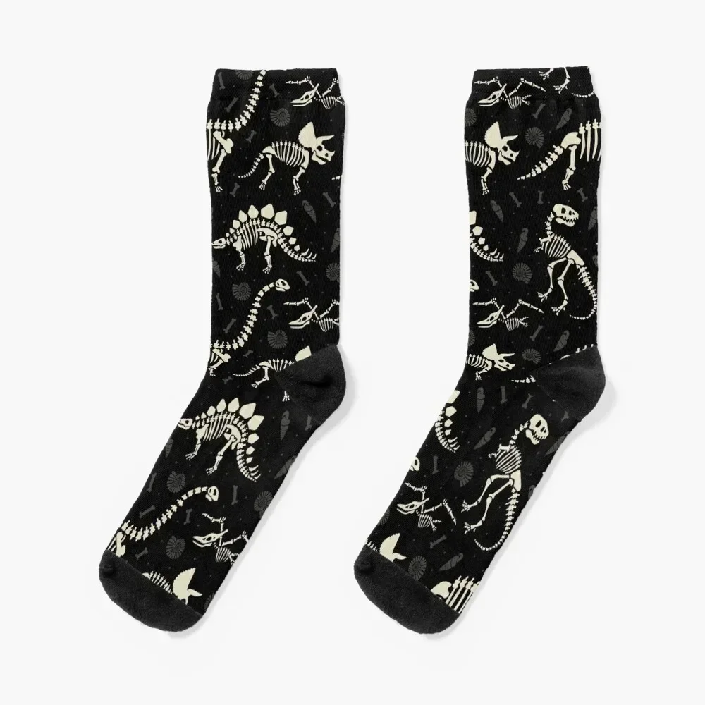 Dinosaur Fossils in Black Socks Sports cool heated gym Women Socks Men's