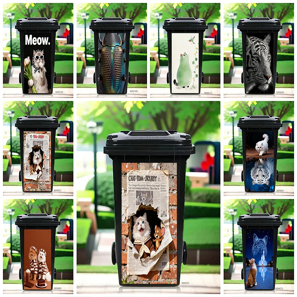 

Cozy Snow Owl Winter Scene Trash Can Sticker, Cute White Owl Design Waterproof Removable Outdoor Garbage Bin Decor