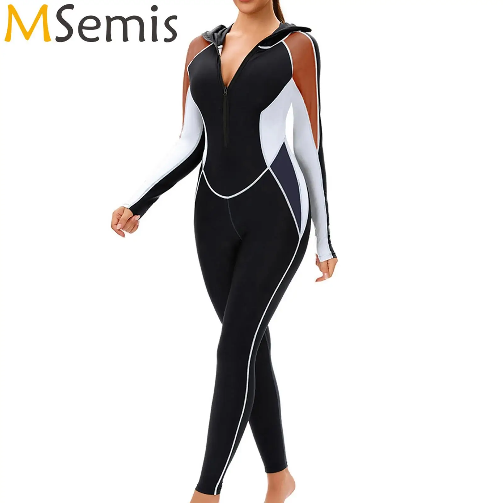 

Womens Full Body Muslim Burkini Swimsuit One Piece Hooded Hijab Zipper Modest Swimsuit Islamic Full Cover Conservative Swimwear