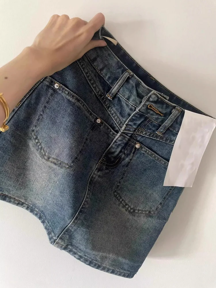 

plus Size Women's Vintage Blue Jeans Skirt High Waist Slim Straight A-Line Short Skirt Casual Wear No American Style