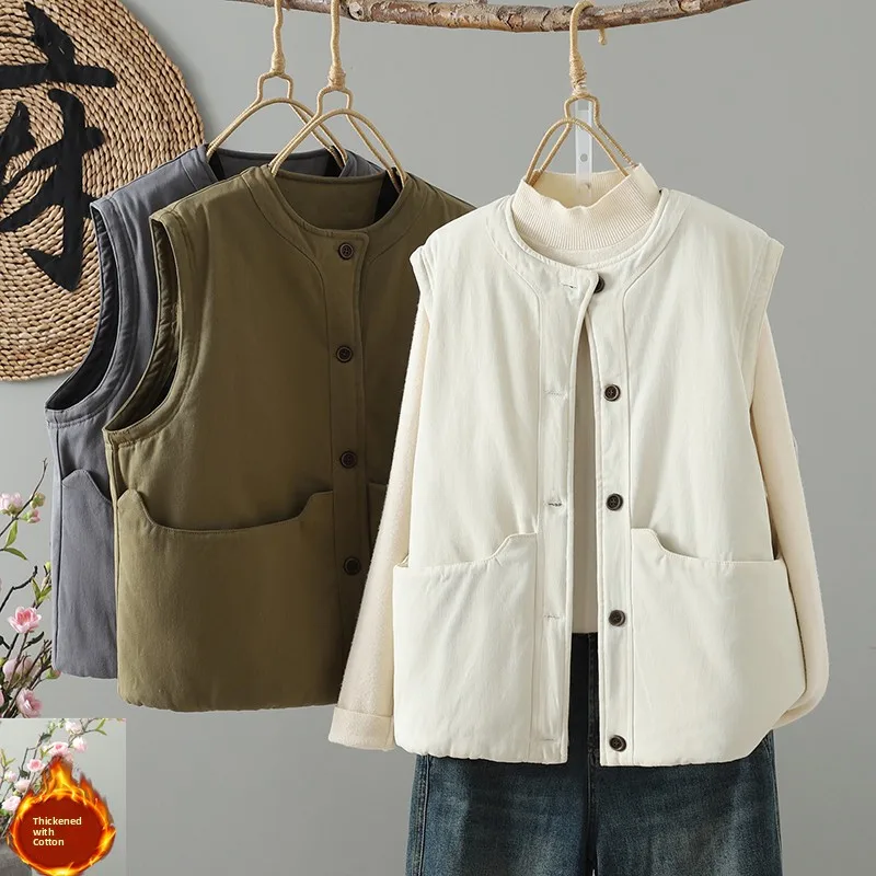 

Slim Fit Casual Cotton Vest Jaet Lightweight Faionable Retro Ladies Autumn Winter Clothes Korean Sle Large Size Coat