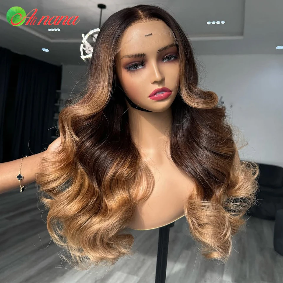 

Ombre Blonde With Brunet Brown Color 13x6 Transparent Lace Frontal Wig Body Wave 12A Grade 5x7 Lace Closure Human Hair For Women