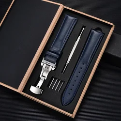 Soft Calfskin Casual Men's and Women's Butterfly Buckle Strap 18mm 20mm 22mm 24mm with Gift Box Packaging Replacement Bracelet