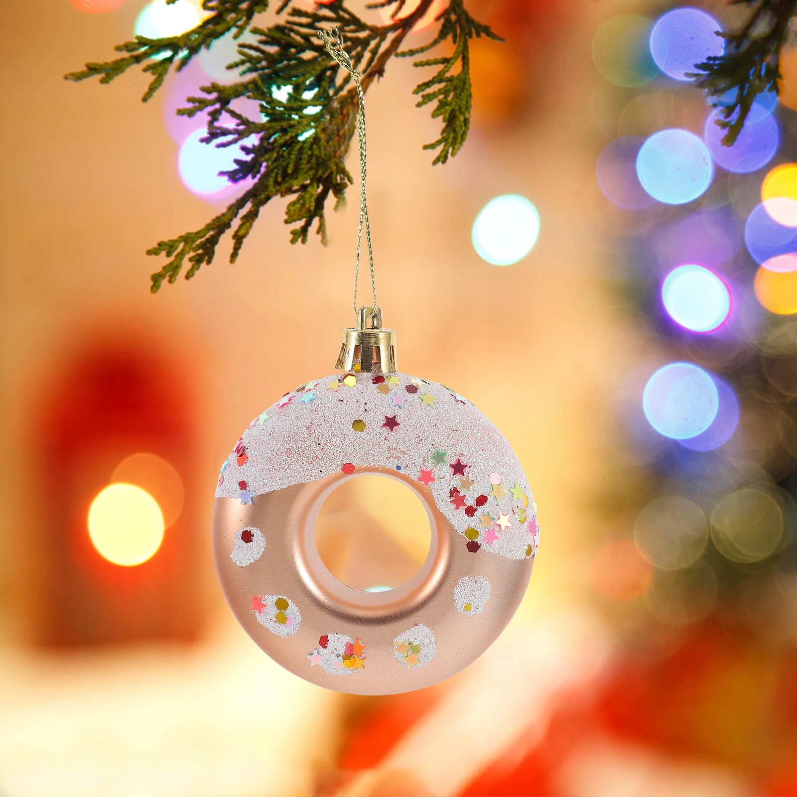 

4Pcs Festive Donut Christmas Ornaments Hanging Decor for Xmas Tree Party Decoration Plastic Pendant Holiday Scene Layout