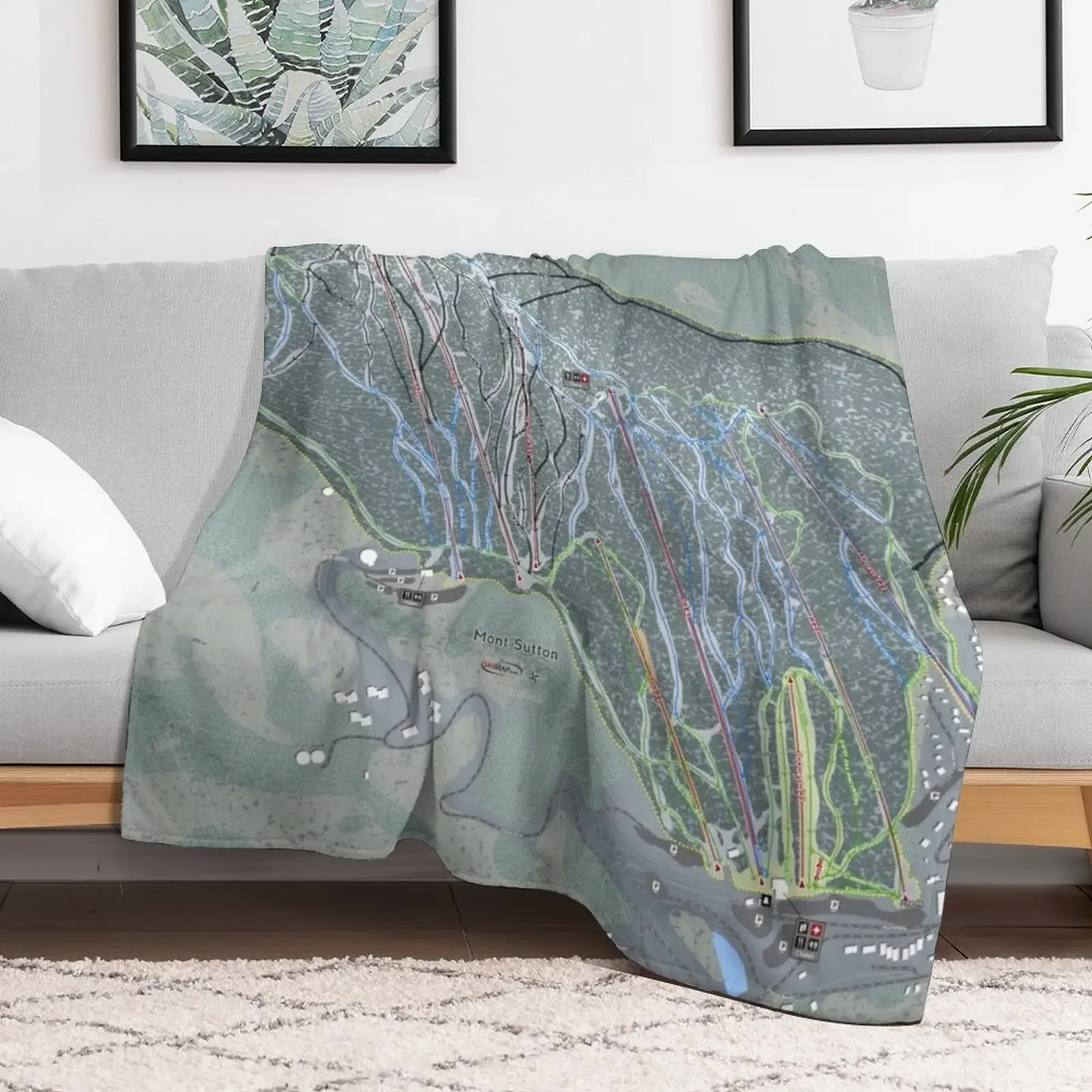 Mont Sutton Resort Trail Map Throw Blanket Lightweight Cozy Blanket for Bed Sofa