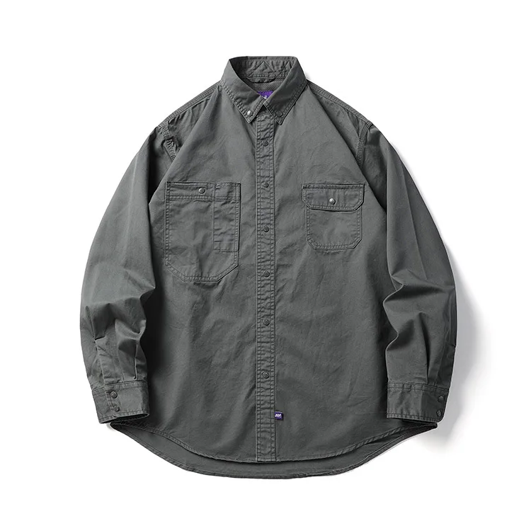 25SS Japanese Classic Washed Cotton Long-Sleeve Work Shirt Oversized Purple Label with Multi-Pockets Cityboy Loose Fit for Men