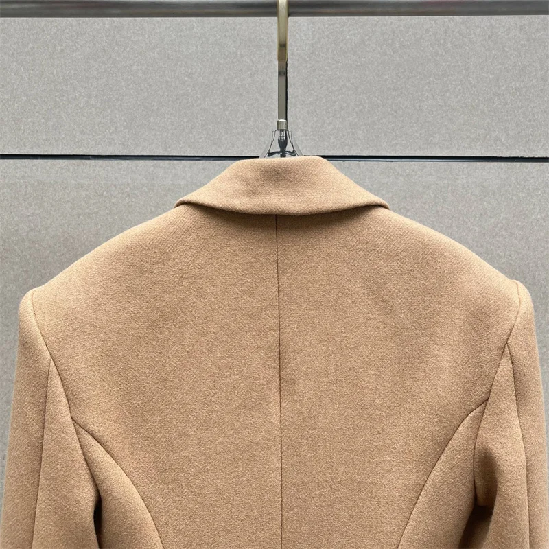 Women's jacket 2026 Spring new double breasted slim fit long sleeved top Wool blend women's suit jacket Women's coat outerwears