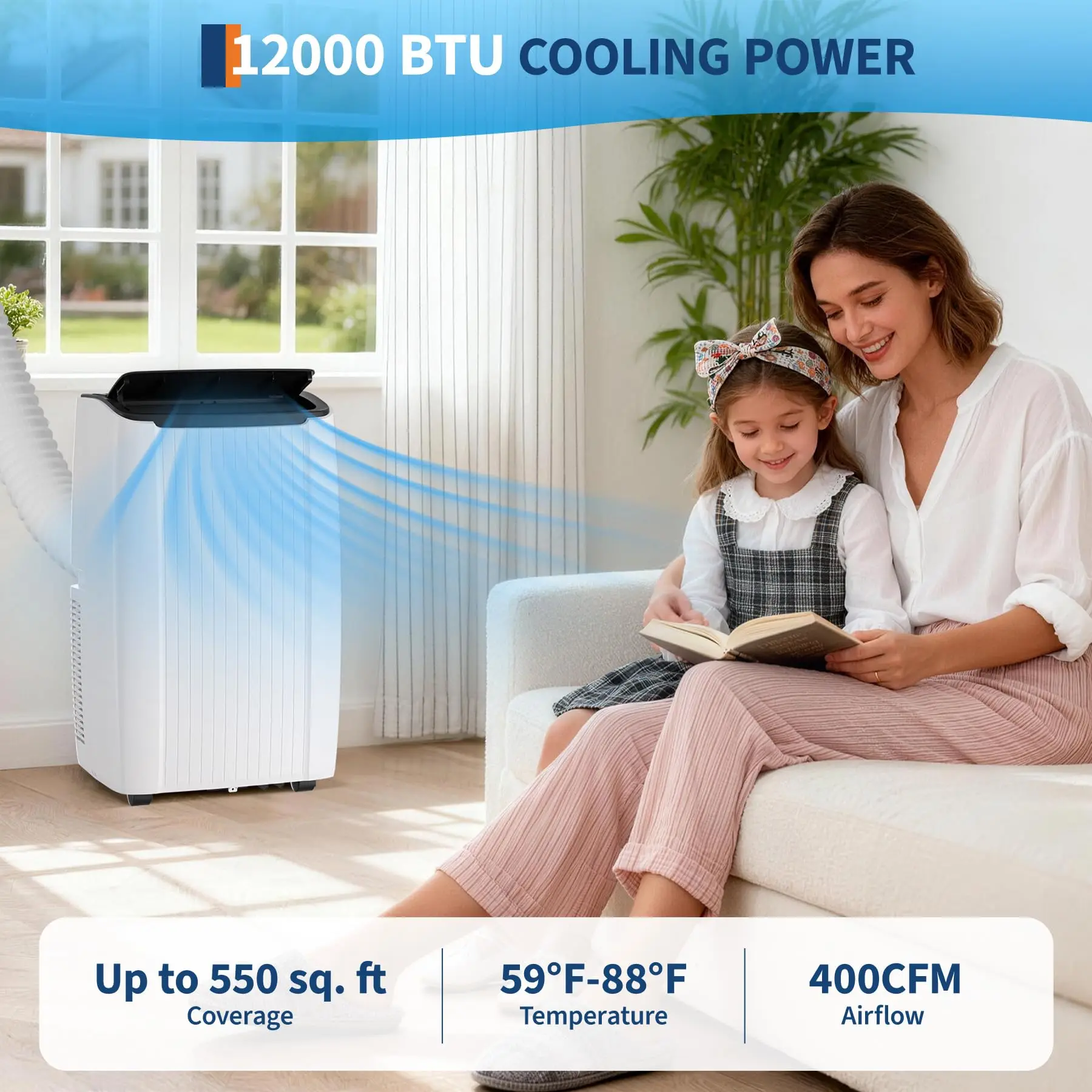 Portable AC Unit 12000 BTU, 3-in-1 Air Conditioner With Fan & Dehumidifier, Remote, Quiet Sleep Mode, 24H Timer For 550 Sq Ft
