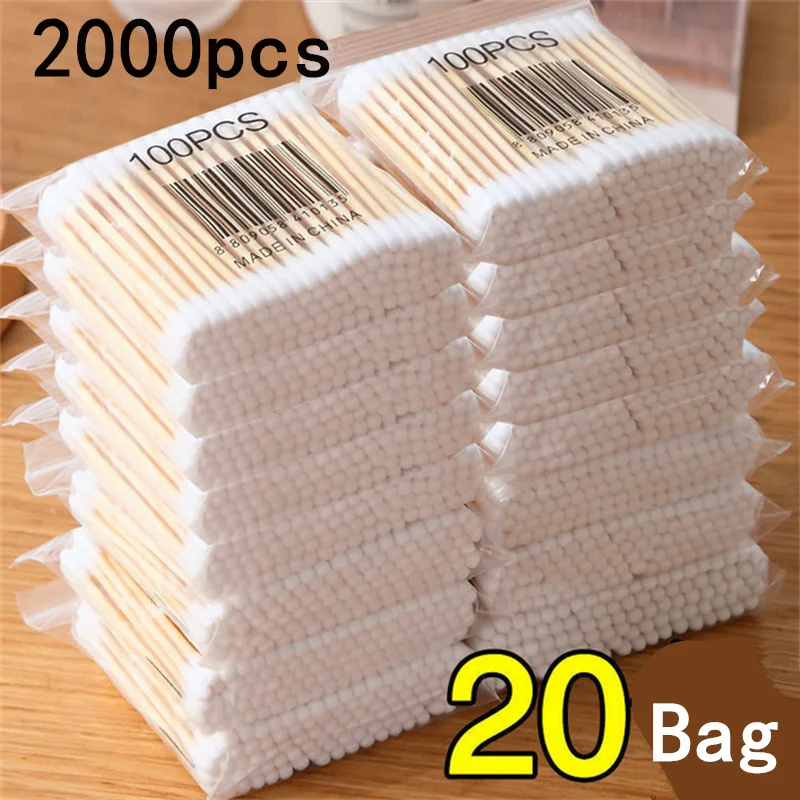 2000개 더블 헤드 목화 면봉 코 귀 청소 여성 메이크업 도구 립스틱 면봉 팁 스틱 건강 관리