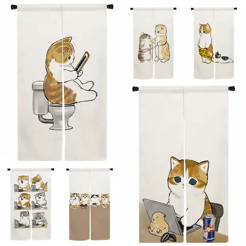 일본 문짝 커튼, 노렌 귀여운 재밌는 고양이 드레이프, 거실 침실 출입구 칸막이, 주방 입구 걸이식 하프 커튼