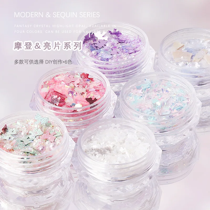 Shinng Nail Art Sequins Nail Glitter DIY Chrome Powder Sparkly Irregular Coarse and Fine Mixture Bow Star Manicures Decorations