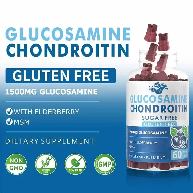 Condroitina de glucosamina 60 cápsulasContiene baya de saúco súper fuerte - Soporte para articulaciones, suplemento inmunológico antioxidante