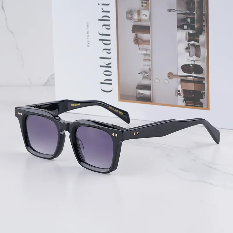 

INS Fashion Classical Square Black Gold Sunglasses for Male 2025 Trendy Luxury Craft Thick Acetate Solar Glasses for Men UV