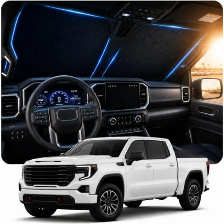 

2026 Upgraded] Windshield Sun Shade 1500 2500 3500, [Cooling Ice-Crystal, 100% Sun Block] Sunshade for Car Windshield for Truck