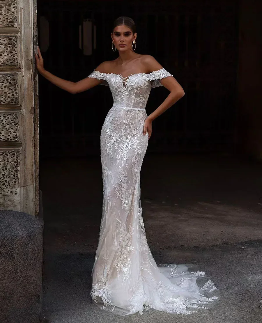 

Customzied Sexy Mermaid WeddingDresses Sequin Lace Appliques Lvory Corset Bride Gowns With Detachable Train Vestidos De Noiva