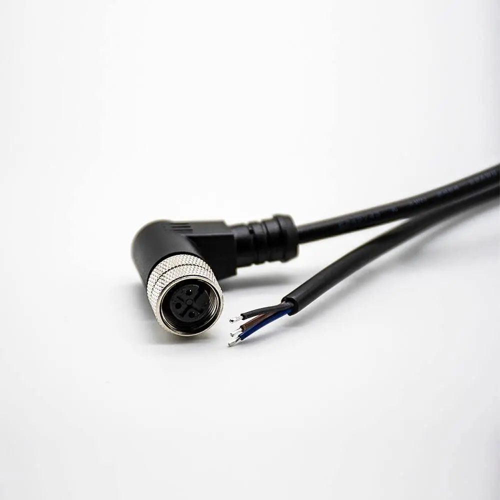 M12 Female Right Angle Connector 3 Pin A-Coding Molded Cable AWG22 2M M12 connector