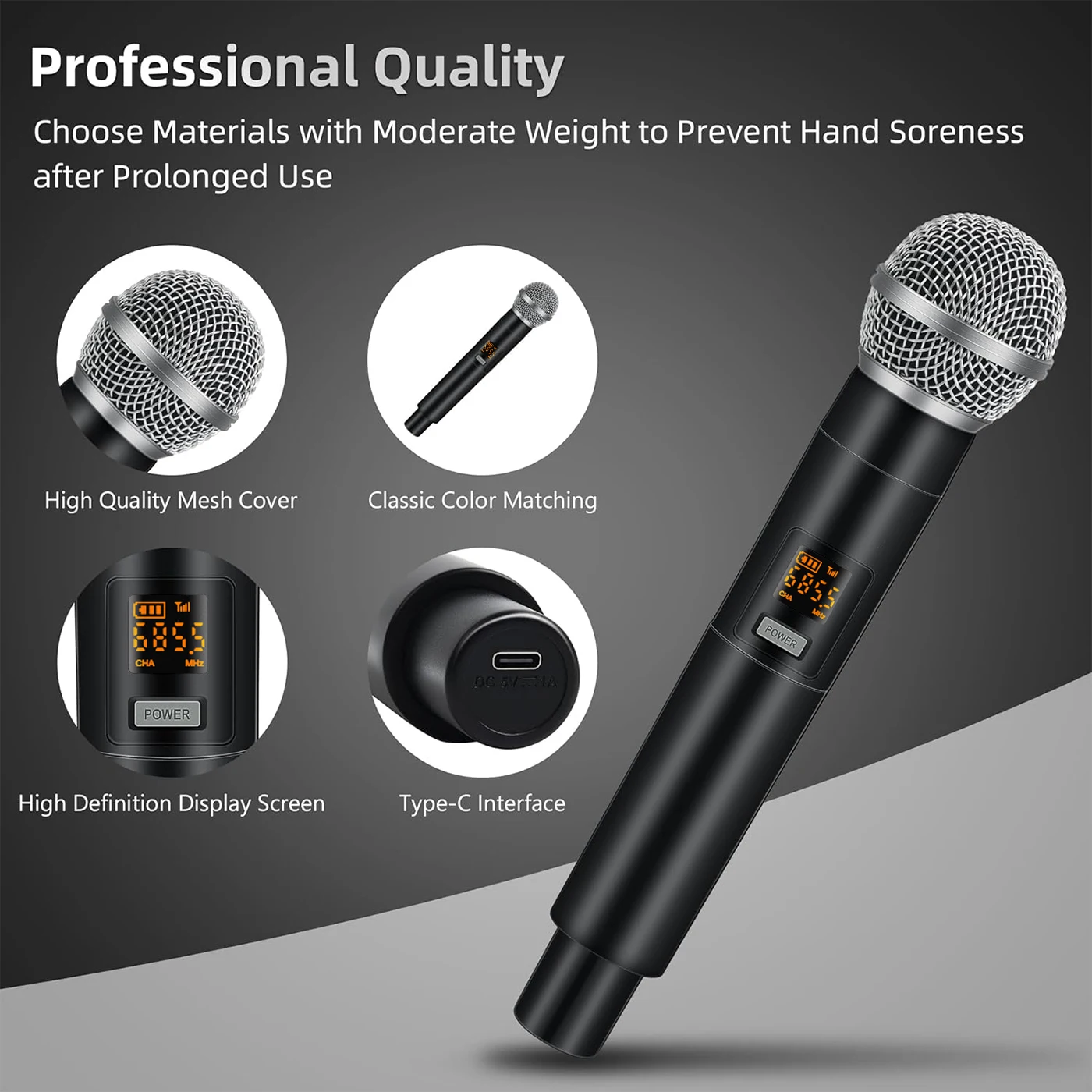 Heikuding Rechargeable Battery Soundcard Wireless Microphone System Cordless Mic for Karaoke Rechargeable Microphone