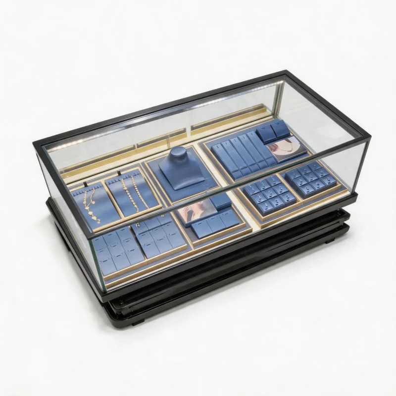 custom.Classic Durable showcase Custom Design Size Strong Glass Stainless Oem Odm Led Light Jewelry Display Cabinet High End