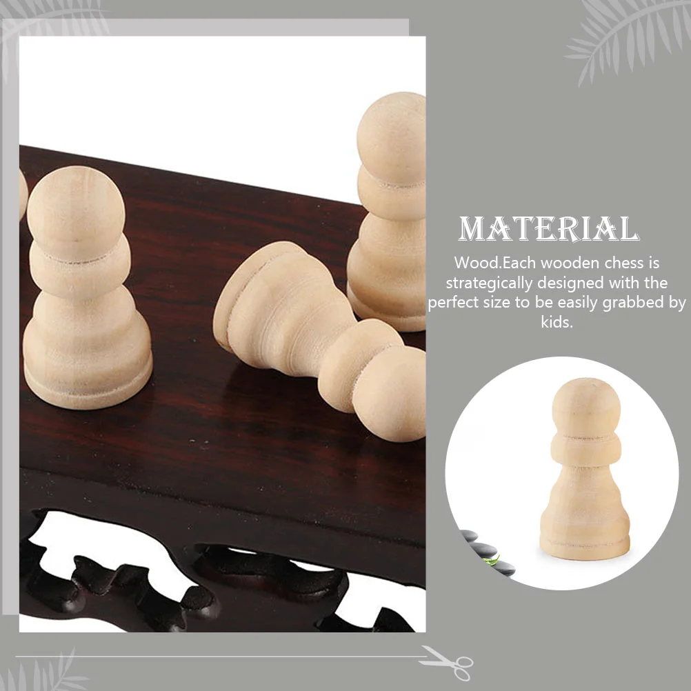 50 Pcs Wooden Chess Pieces Handmade Peg Dolls Puzzle Set Board Game Accessories Paintable International